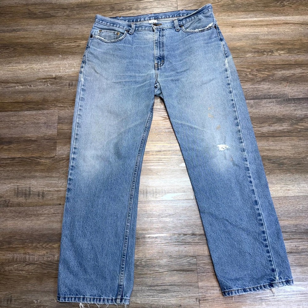 Faded Glory Blue Denim Jeans Mens W36 x L32 Relaxed-Fit Distressed Straight-Leg